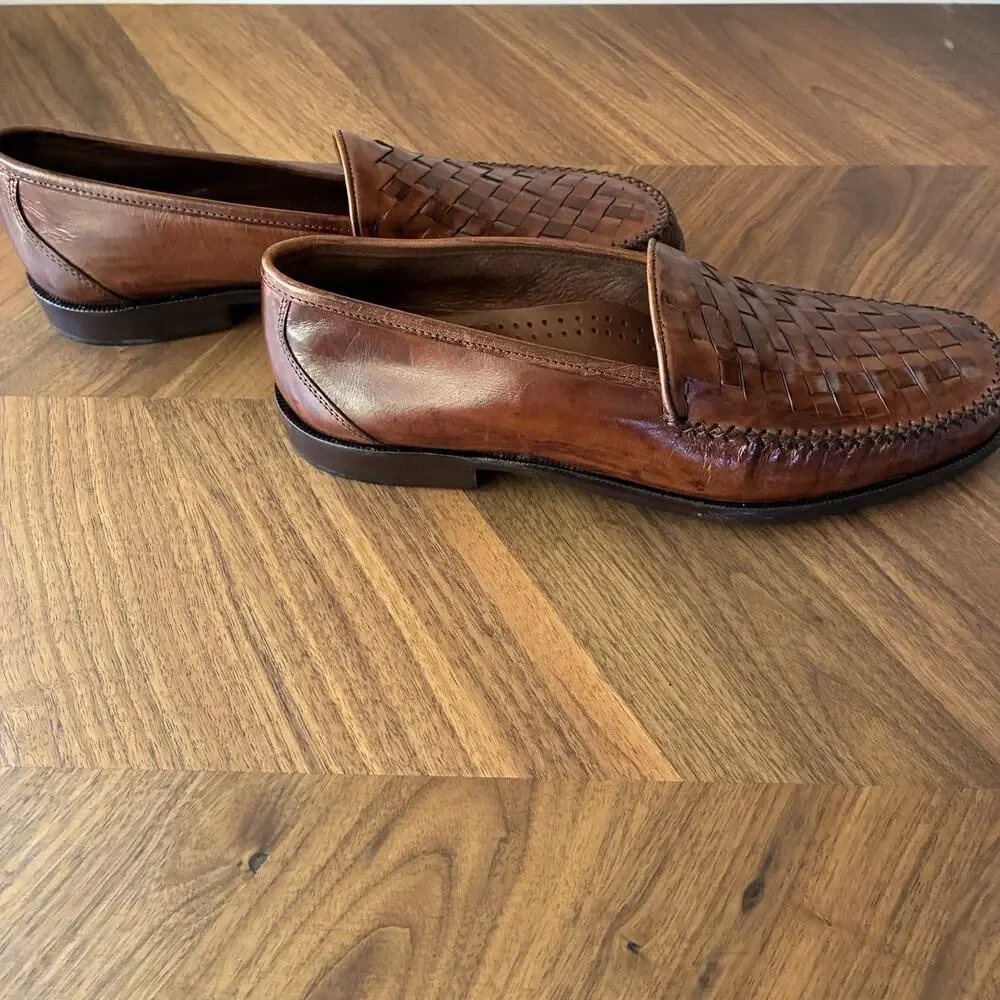 Alfani Men's Dress Shoes Basketweave Hand Woven Slip-On Loafers Brown Size 10 ½